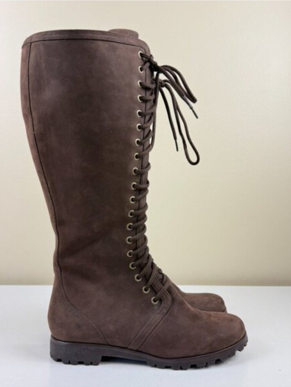 Cole Haan Air Juno Waterproof Brown Leather Lace Up Tall Boots EUC